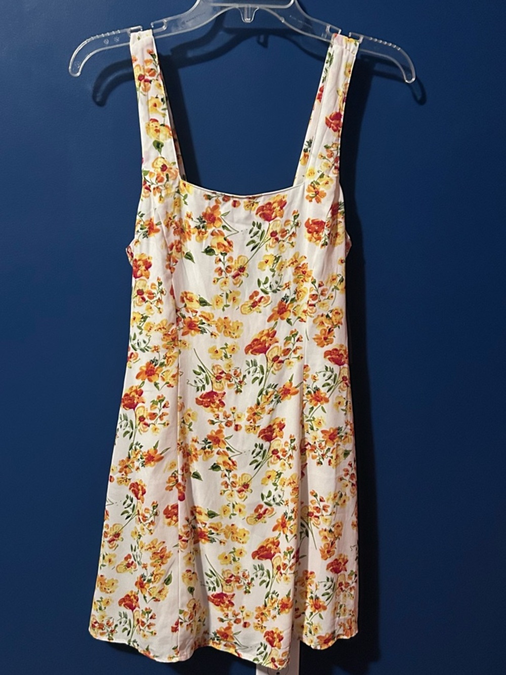 Lulus NWT Womens Size Small White Yellow Orange Floral Lined Tie-Back Mini Dress